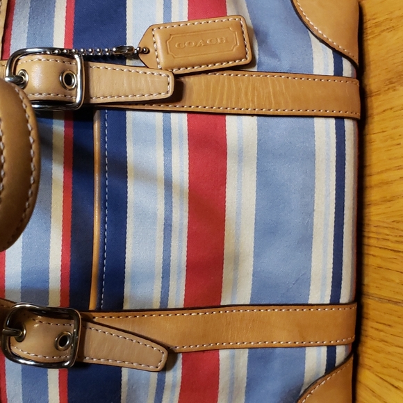 Coach Hamptons Small Striped Tote #7744 (Red, White & Blue) w/Matching Wristlet - Picture 3 of 12